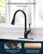 APPASO Oil Rubbed Bronze Kitchen Faucet with Soap Dispenser, Stainless Steel Kitchen Faucet with Pull Down Sprayer 3-Function High Arc Single Handle Bronze Kitchen Sink Faucet