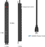 2Pack Rotating Mountable Power Strip, 12 Outlet Wall Mount Surge Protector, Metal Heavy Duty and Versatile Outlet Strip, Stylish Appearance, Sturdy and Durable, 6ft Power Cord.(Black)