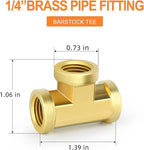 GASHER 2 Pcs Brass Tee Fitting, 1/4" x 1/4" x 1/4" NPT Female Pipe Fittings