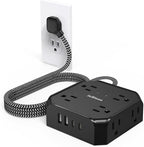 Power Strip Surge Protector - 8 Outlets with 4 USB (2 USB C) Charging Ports,JcBlaon Multi Ultra Thin Flat Plug Outlet Adapter with 5Ft Braided Extension Cord for Home, Office, Dorm,Travel Essentials
