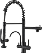 Fapully Commercial 3 Way Kitchen Faucets with Pull Down Sprayer and Water Filler,3 in 1 Kitchen Sink Faucet with Drinking Water Faucet Matte Black
