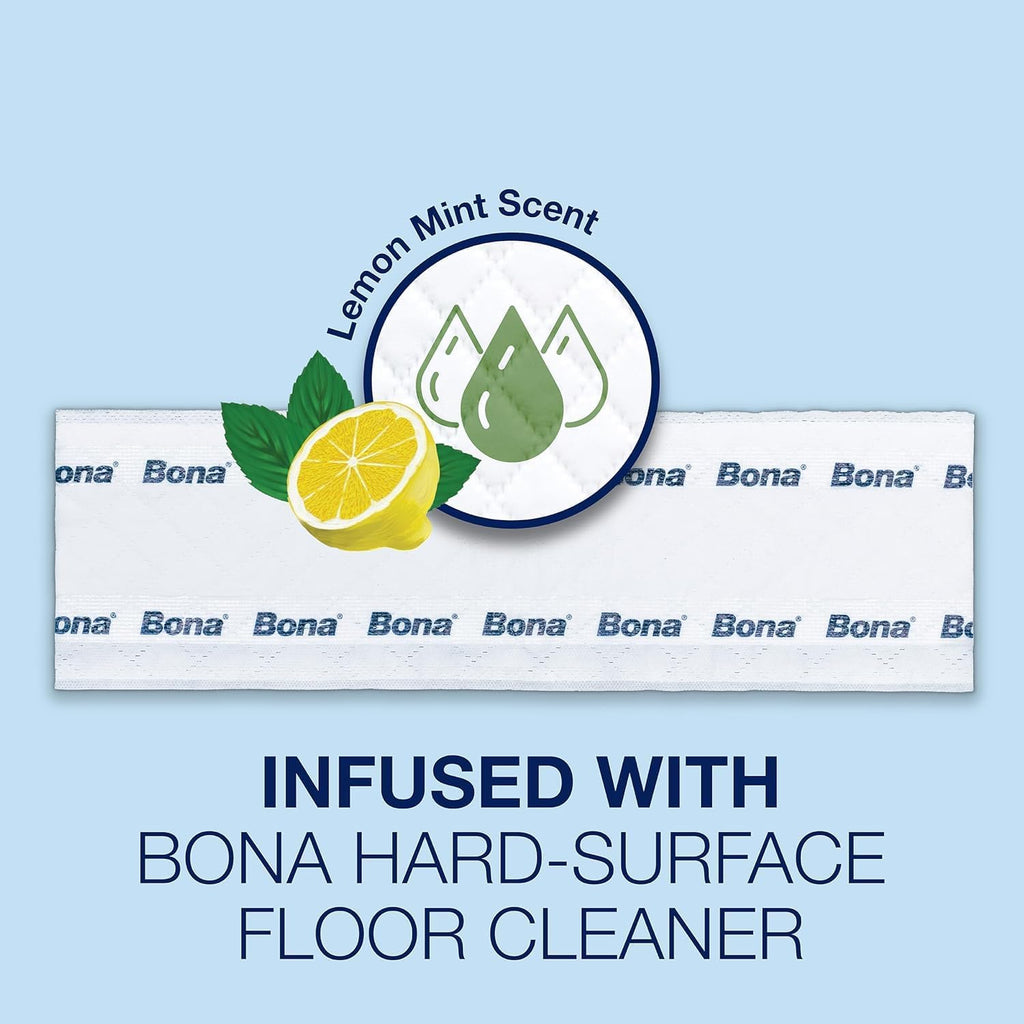 Bona® Disposable Wet Cleaning Pads for Hard-Surface Floors, Lemon Mint Scent 12 Count (Pack of 1)