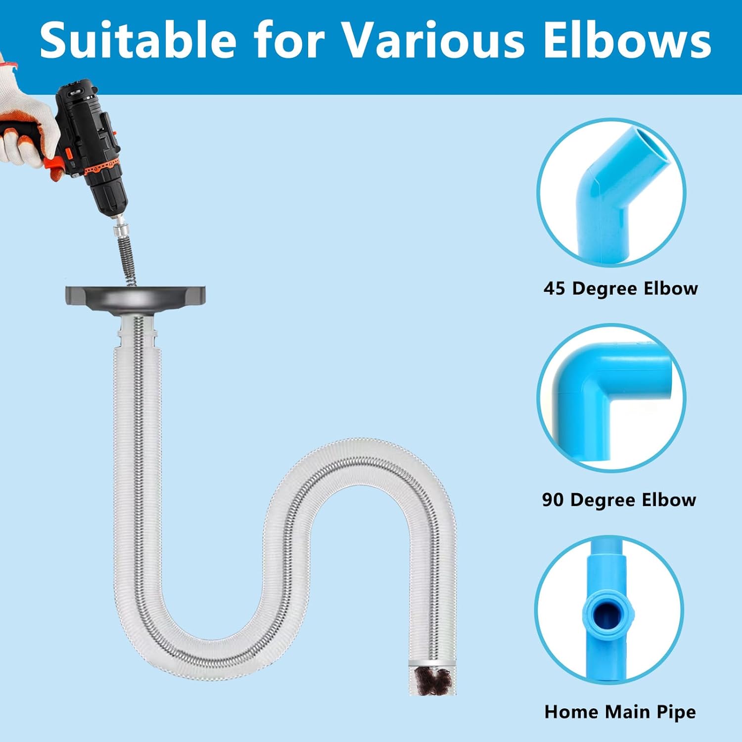 Drain Clog Remover, Spring Drain Snake with Electric Drill Connector, Metal Drain Hair Removal Tool for Sewer Kitchen Sink Bathroom Toilet Clogged Drain Auger Cleaner,1 Pcs 393.7 In 32.8 FT