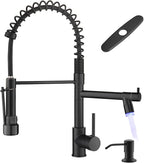 AIMADI Matte Black Kitchen Faucet with Soap Dispenser Include 10 Inch Hole Cover Deck Plate