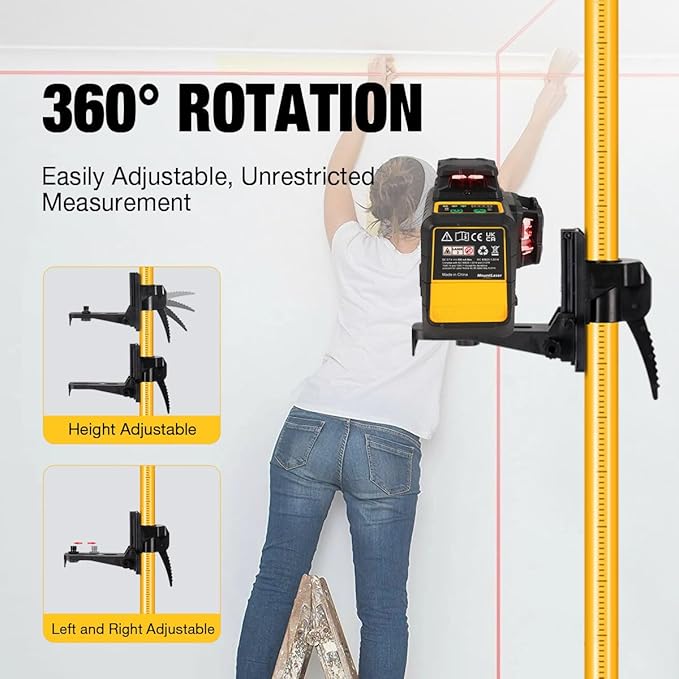 15.8Ft/4.8M Professional Laser Level Pole with Tripod & Mount - 1/4" & 5/8" Adapters, Adjustable Telescoping Laser Level Pole for Rotary/Line Lasers