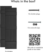 Board & Batten Vinyl Shutters (1 Pair) | 14.5"x75" (4-Board) - Black Cosmos/Paintable | Exterior Window Shutters | Includes Mounting Hardware | Simple Installation | Made in USA