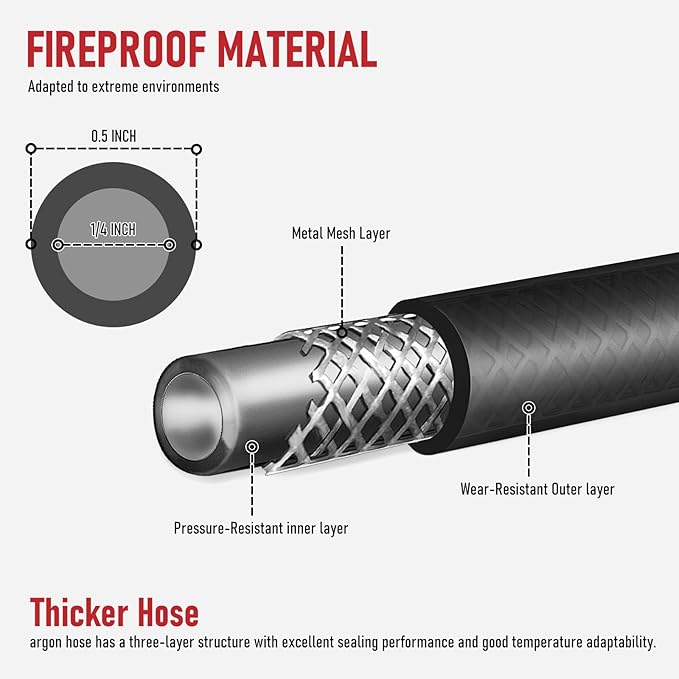RX WELD Inert Gas Welding Hose - Argon Flow Hose (30FT, Black)
