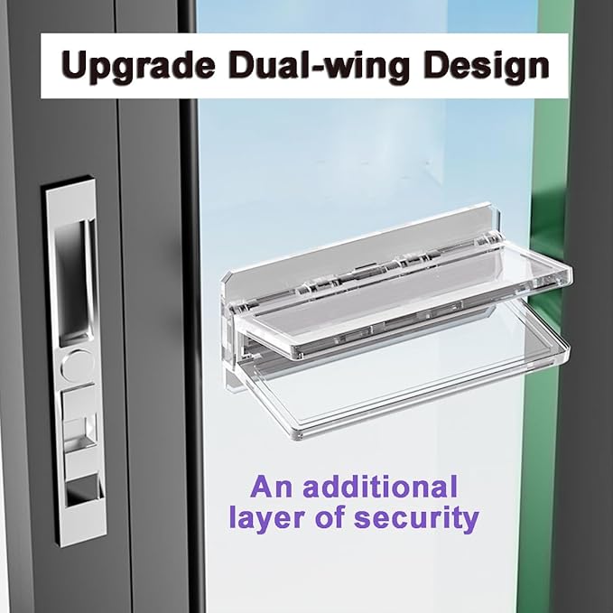Sliding Door Lock for Child Safety 2 Pack, Sliding Patio Door Lock for Child Proof, Glass Window Door Stopper for Childproof, Childproof Window Lock for Toddler Kids and Baby Proofing（Clear）