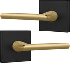 Mega Handles Prime Dummy Lever, Door Handle for Closet or French Doors, Single Side Door Levers, Fits All Standard Door Sizes, Covered Screws Included - Matte Black/Satin Brass (2 Pack) 5"
