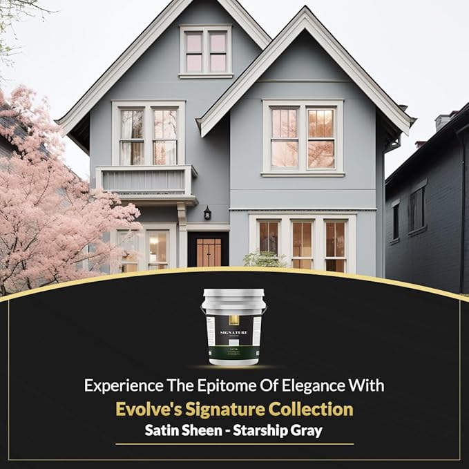 EVOLVE Signature Paint & Primer: Luxury Paint & Primer for Indoor & Outdoor Surfaces, Minimal Odor, Satin Sheen (Starship Gray, 5 Gallon)