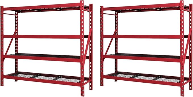 Heavy Duty Member Mark 4-Shelf Industrial Storage Rack, 77" W x 24" D x 72" H (Red, 2 Pack)