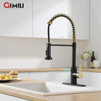 GIMILI Black and Gold Touchless Kitchen Faucet with AC Adapter, Smart Motion Sensor Hands Free Single Handle Kitchen Sink Faucet with Pull Down Sprayer