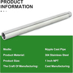 TAISHER 1PCS Stainless Steel Pipe Fittings, 1" NPT Male x 1" NPT Female Threaded, 12" Length Nipple Cast Pipe