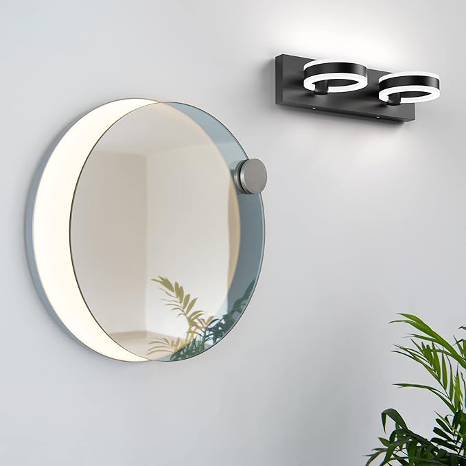 LED Bathroom Light Fixtures,15inch Black Vanity Lights, Modern 2 Light Acrylic Wall Sconces, 350° Rotatable Wall Lighting Fixture Over Mirror