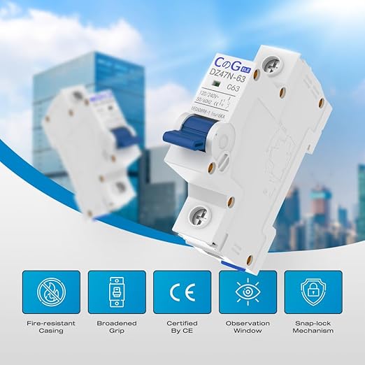 AC Miniature Circuit Breaker 63 Amp 1 Pole 120/240V Solar AC Disconnect Switch Thermal Magnetic Trip Din Rail Mount