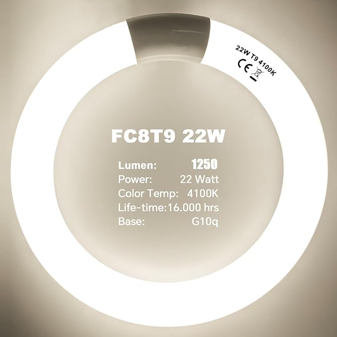 FC8T9/CW 22W and FC12T9/CW 32W Cool White Set, 8 inch T9 22 Watts Circular Light Bulbs, 12 inch 32 Watts Circline Fluorescent Bulb Round Ring Bulb CRI 80, G10q Prong