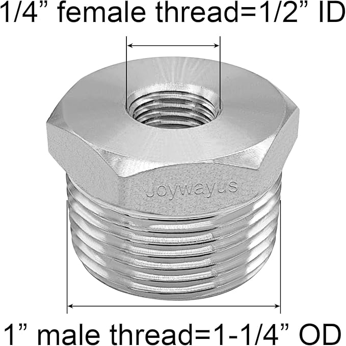 Joywayus Stainless Steel Hex Head Bushing Reducer Pipe Fitting 1 NPT Male × 1/4 NPT Female (Pack of 2)