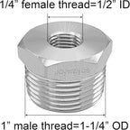 Joywayus Stainless Steel Hex Head Bushing Reducer Pipe Fitting 1 NPT Male × 1/4 NPT Female (Pack of 2)
