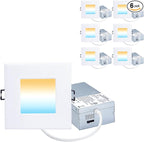 Recessed Lighting 4-inch Square-LED - Canless Recessed Light Fixture, Dimmable Ceilling Light with Junction Box, 2700|3000|3500|4000|5000K, 9W, White, 6P