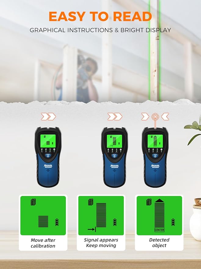 Mecurate 5-in-1 Stud Finder with LCD Display, Wall Scanner for Studs, Metal, AC Wires Detection, Lightweight & Durable, Perfect for Homeowners & DIY Projects(Blue)