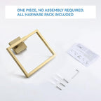 LANC Hand Towel Rings for Bathroom Wall Mount Brushed Gold Square Hand Towel Holder for Bath Kitchen Lavatory SUS304 Stainless Steel Contemporary Style Shower Towel Towel Racks Hanger, A8896BG