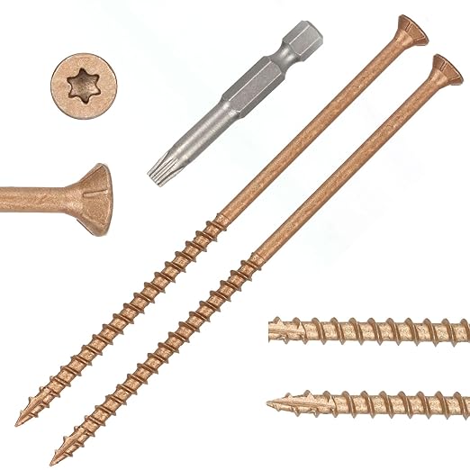 Wood Screws #10 x 5’’, T25 Star Torx Drive Flat Head Deck Screws, Brown, 42Pcs (1lb)