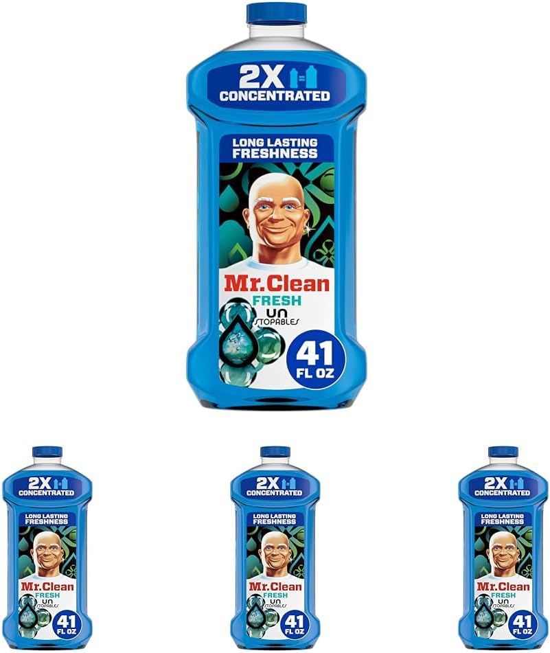 Mr. Clean All Purpose Cleaner, Floor Cleaner for Mopping Home, Bathroom, & Kitchen, Cleaning Liquid for Mop & Bucket, Cleaning Supplies, Multi-Surface Dilutable, Unstopables, 41oz (Pack of 4)