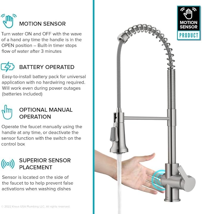 KRAUS Britt Touchless Sensor Commercial Single Handle Pull Down Kitchen Faucet in Spot Free Stainless Steel, KSF-1691SFS