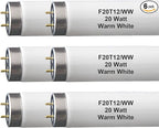 (6Pack) F20T12/WW T12 20W 2ft Fluorescent Tube Light Bulb,F20T12/DSW/RP Soft Warm White,24 inch, Premium Kitchen and Bath,1150 Lumen, 20 watt,3000K