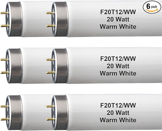 (6Pack) F20T12/WW T12 20W 2ft Fluorescent Tube Light Bulb,F20T12/DSW/RP Soft Warm White,24 inch, Premium Kitchen and Bath,1150 Lumen, 20 watt,3000K