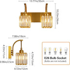 Crystal Vanity Lights 2-Light Gold Wall Lamp Modern Crystal Bathroom Light Fixtures Over Mirror 13.77" Long Bathroom Wall Sconce