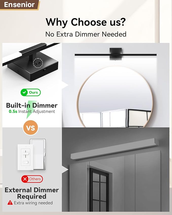 Ensenior Modern Bathroom Vanity Light 32 inch, Built-in Dimmer, 18.5W Dimmable 5CCT Led Bath Lights, Black Bar Vanity Light for Bathroom Mirror Cabinets Bedroom-FCC Certificated