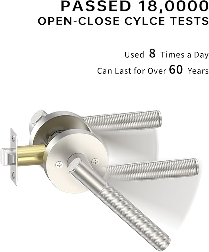 Asidrama 1 Pack Passage Brushed Nickel Door Handles, Door Lever with Door Knobs Indoor for Bedroom or Bathroom, Heavy Duty Door Handles Interior with Locks for Left Right Sided Doors