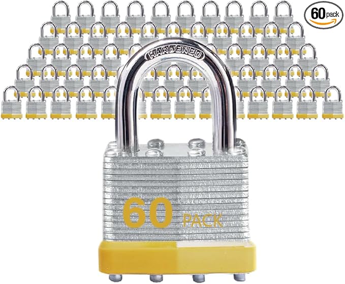 Keyed Alike Laminated Steel Padlocks with Normal Shackle for Sheds, Fences & Lockers (60-Pack)