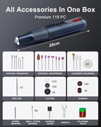 GROWNEER Mini Cordless Rotary Tool Kit, 8V Rechargeable Rotary Tool, 5 Speeds, 117 Pcs Multi-Purpose Power Brushless Rotary Tool with Lights for Polishing, Sanding, Drilling, Engraving, DIY, Pet Nails
