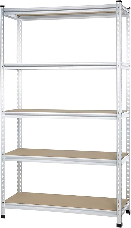 Amazon Basics 5 tier, Medium Duty Storage Shelving Double Post Press Board Shelf, Aluminum, 48 x 18 x 72