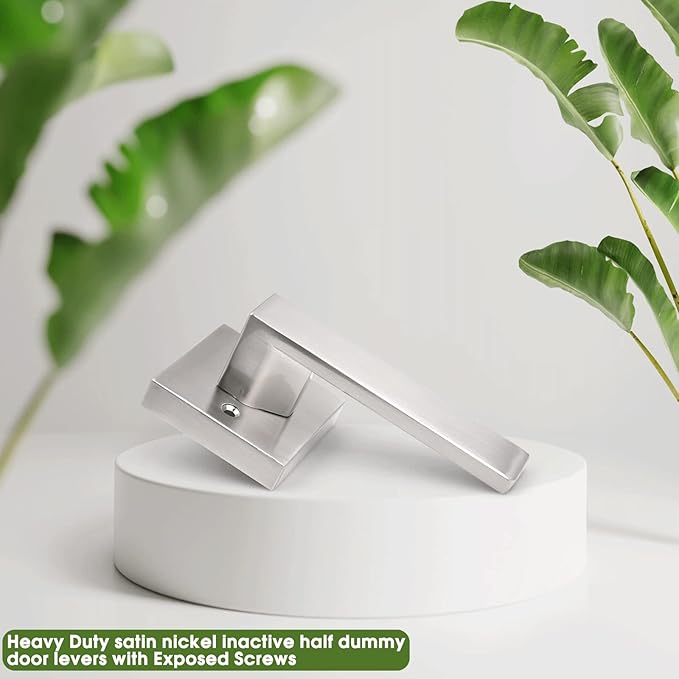 Gobrico Square Satin Nickel Door Levers One Side Dummy Inactive Door Handles for Interior Door Closets French Doors