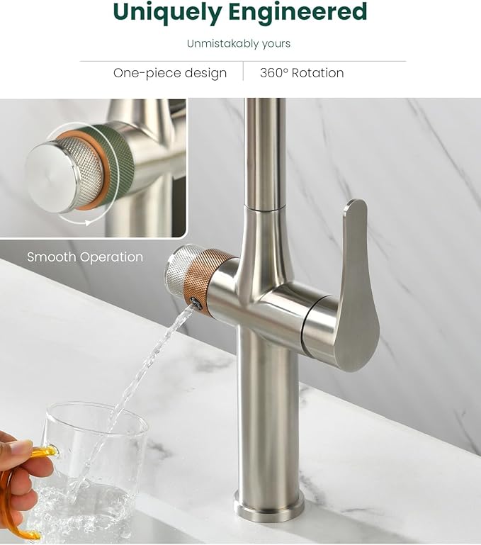 APPASO 3-Way Filter Faucet, Kitchen Faucet with Water Filter, 3 in 1 Faucet for Kitchen Sink Commercial Single Handle, SUS304 Stainless Steel Brushed Nickel (Without Filtration Device)