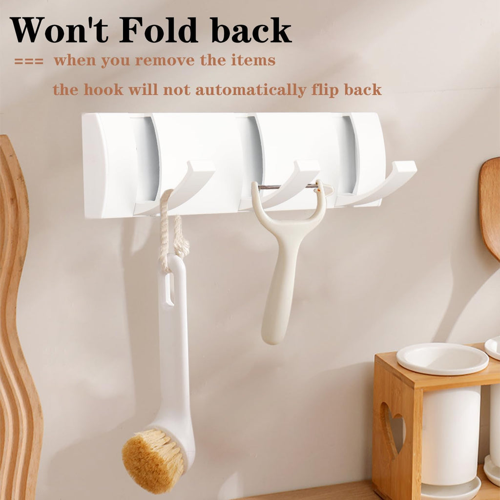 Folding Coat Hooks, Wall Mounted Coat Rack with 3 Retractable Hooks, Heavy Duty Towel Rack for Bathroom Wall Hook for Hanging Clothes Bathrobe, Stainless Steel Coat Hanger for Entryway(White)