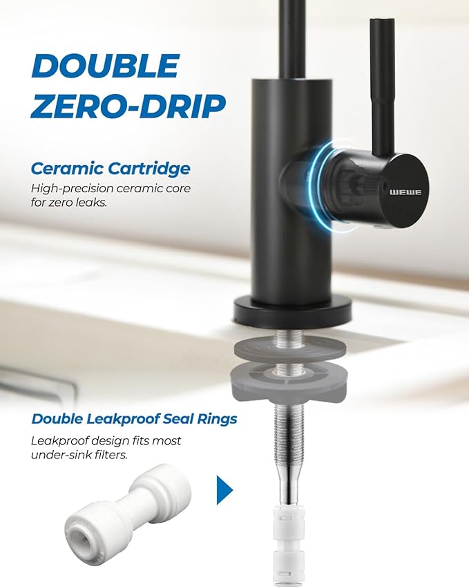 WEWE Drinking Water Faucet, Lead-Free Kitchen Water Filter Faucet for Reverse Osmosis or Water Filtration System, RO Faucet, Matte Black