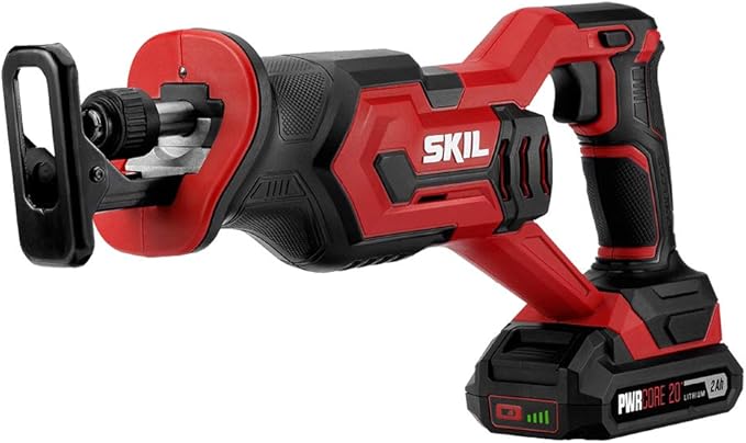 SKIL 4-Tool Kit: 20V Cordless Drill Driver, Impact Driver, Reciprocating Saw and LED Spotlight, Includes Two 2.0Ah Lithium Batteries and One Charger - CB739601, White