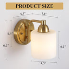 Gold Milk Glass Wall Sconces, 1 Pack Hardwired Indoor Wall Light Fixtures for Living Room, Hallway, Bedroom, Ceramic E26 Sockets (Bulbs Not Included)