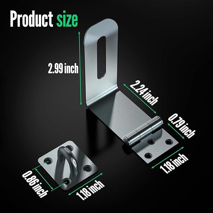 Door Lock Hasp Latch, 90 Degree Solid Iron Safety Packlock Clasp Hasp Lock Latch, Extra Thick Gate Lock Hasp with Screws Brushed Finish (2.24 inch)