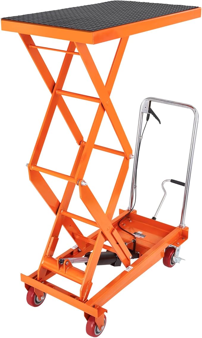 VEVOR Hydraulic Lift Table Cart, 1760lbs Capacity 59" Lifting Height, Manual Double Scissor Lift Table with 4 Wheels and Non-Slip Pad, Hydraulic Scissor Cart for Material Handling and Transportation