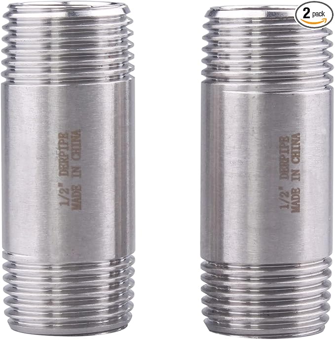 1/2" X 1/2" NPT Male Nipple Fitting - Stainless Steel Threaded Long Coupling Pipe Fitting 2" Length (pack of 2)