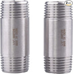1/2" X 1/2" NPT Male Nipple Fitting - Stainless Steel Threaded Long Coupling Pipe Fitting 2" Length (pack of 2)