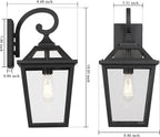 Outdoor Lanterns, Black Exterior Light Fixtures Mounted with Clear Glass, 18 Inch Tall Outdoor Wall Sconces Lamp for House, Doorway, Garage, Patio, 2 Pack