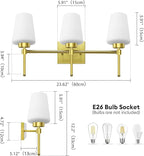 Bathroom Vanity Light Fixtures Brushed Brass Over Mirror with Milk Glass Shade Wall Sconce Lighting Lamp Bath 3-Lights (Exclude E26 Bulb)