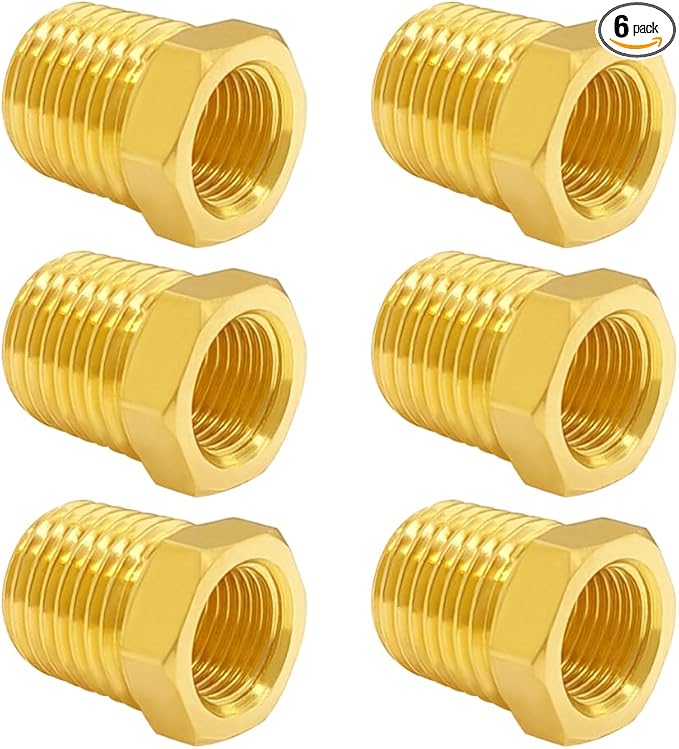 Hooshing 6PCS Brass Reducer Hex Bushing 3/8" NPT Male to 1/8" NPT Female Thread Pipe Fitting Hose Tube Convert Adapter