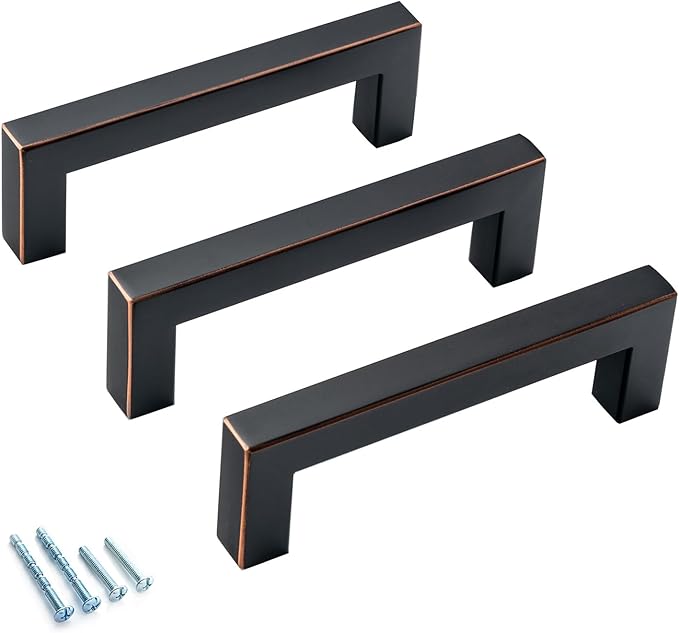 10 Pack Oil Rubbed Bronze Cabinet Pulls 3 3/4 Inch Stainless Steel Kitchen Cabinet Hardware Square Kitchen Handles for Cabinets Cupboard Handles Drawer Pulls